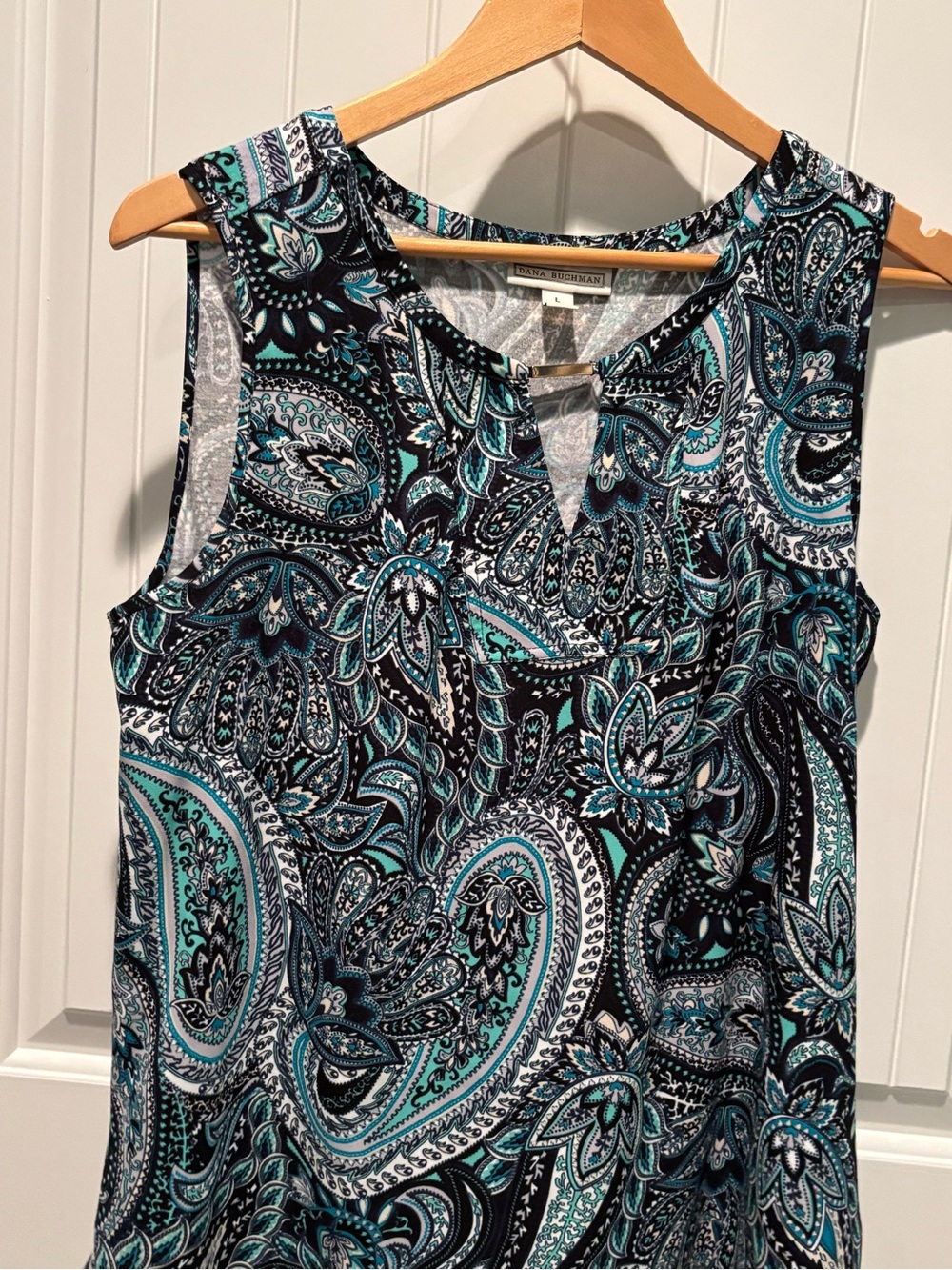 Dana Buchanan Teal Black Paisley Keyhole Tank Top